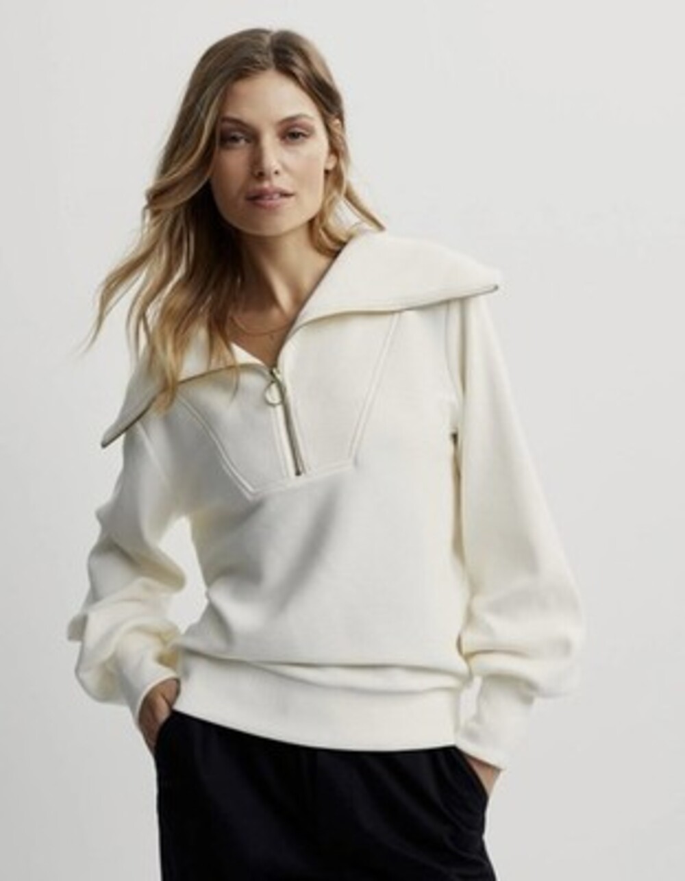 Anthropologie Varley Vine Half-Zip Pullover Ribbed Size Small White Knit